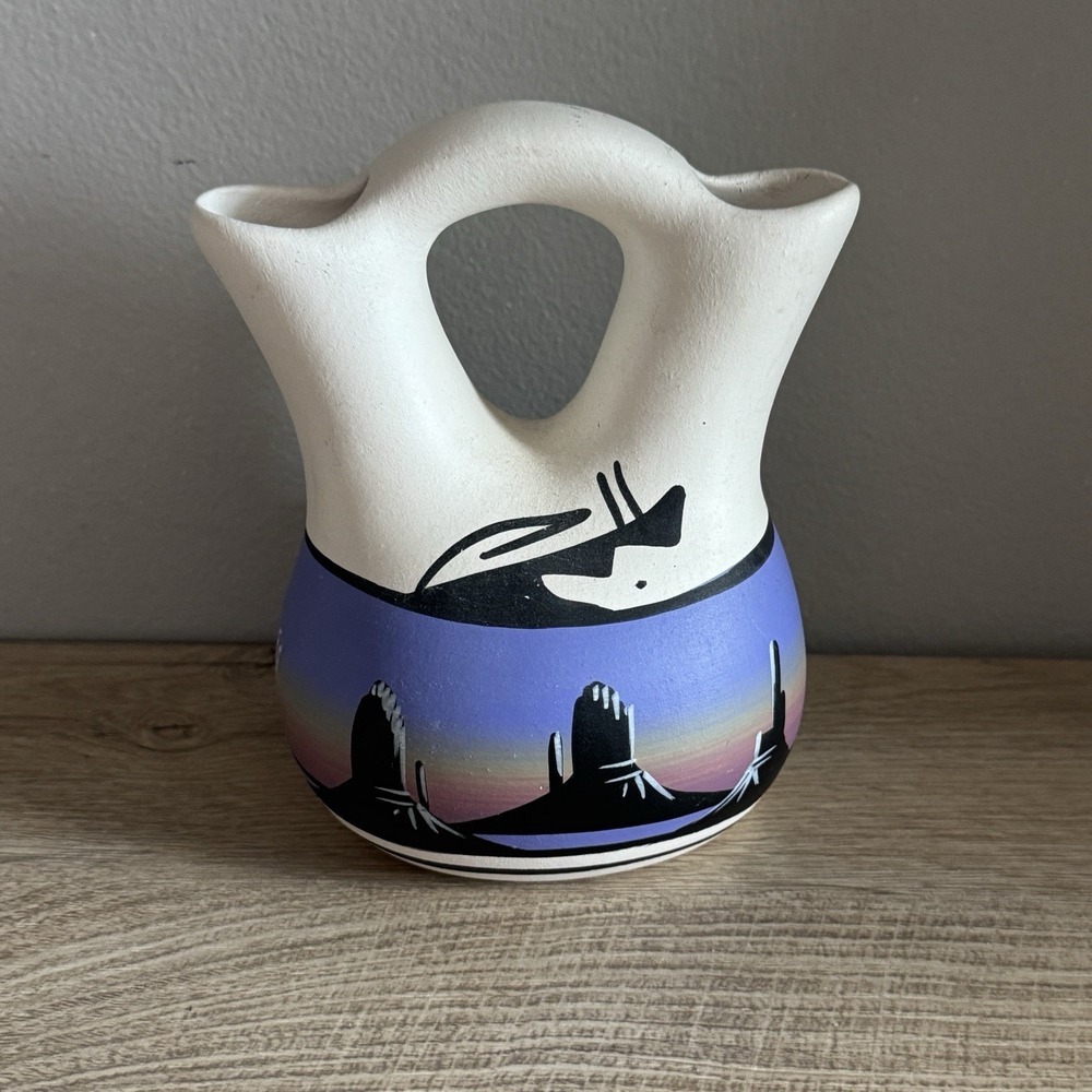 Cedar Mesa Native American Made Painted‎ Pottery Desert Rainbow Wedding Vase